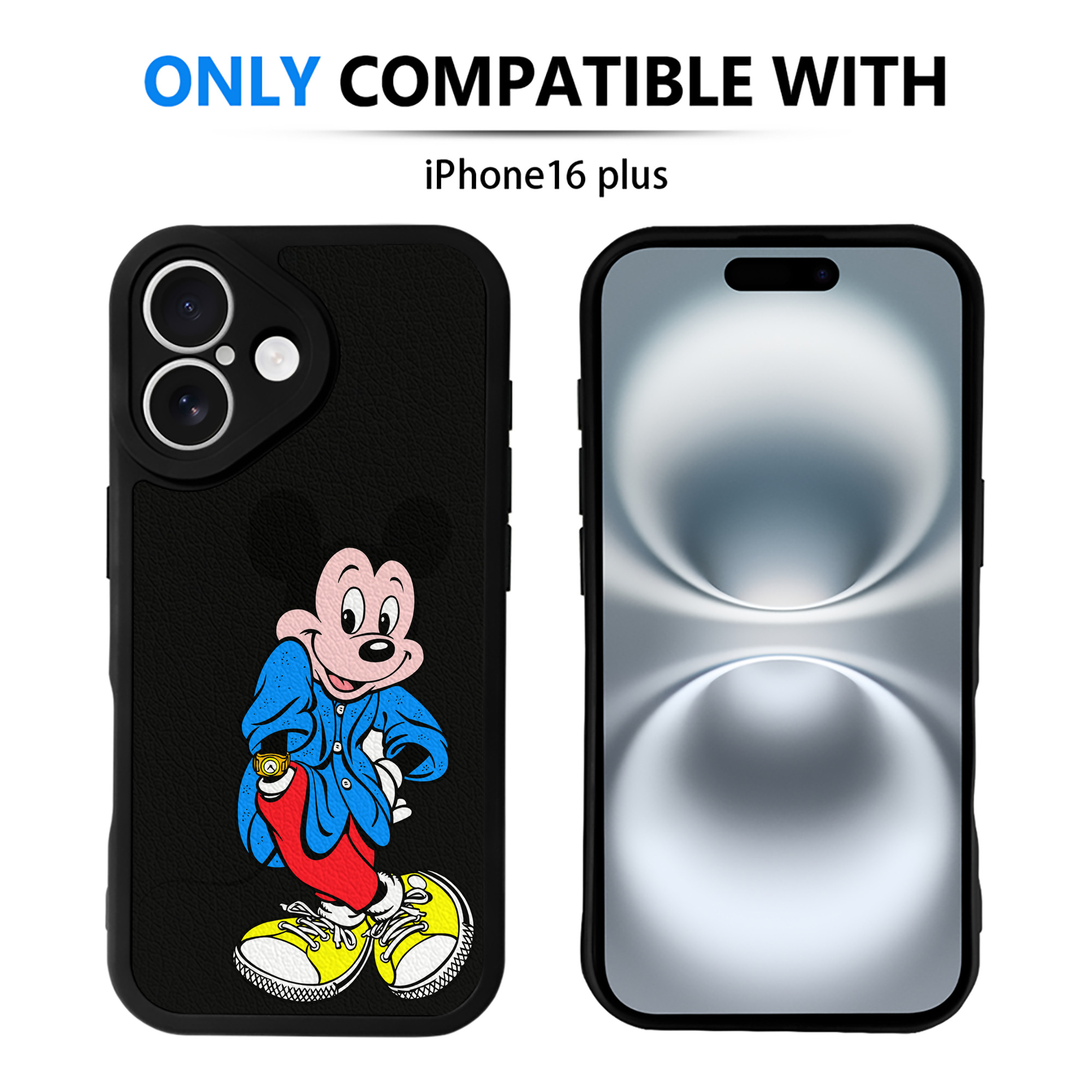（画像用） ミッキーマウス Mickey Mouse 【iPhone 16シリーズ対応】シリコンスマホケース（レザー調） 材質：シリコン